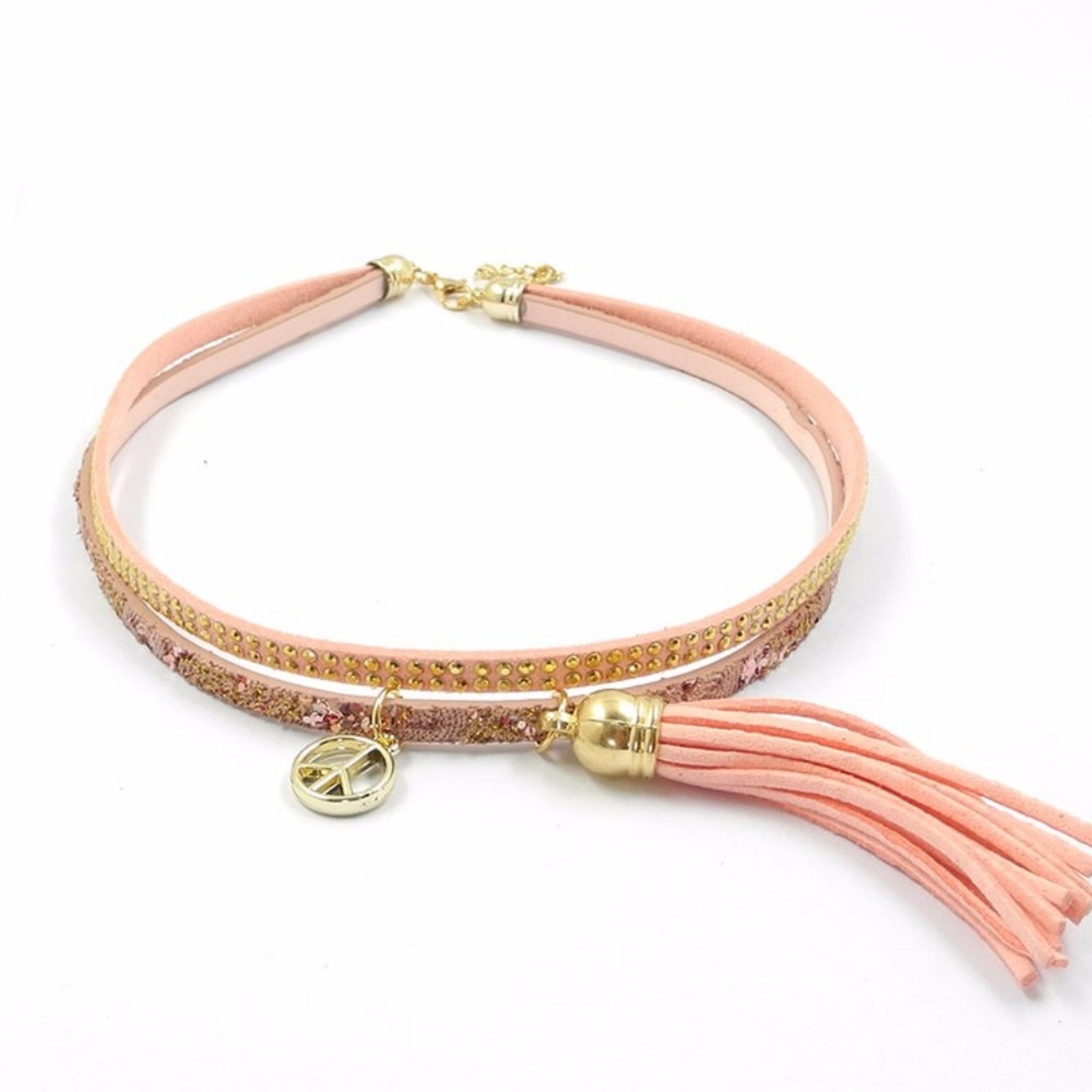 Boho Charm Tassel Pink Pendant Bangles Bracelet - Picture 2 of 5